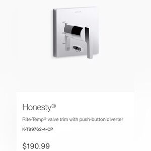Kohler Honesty Rite-Temp valve trim with push-button diverter